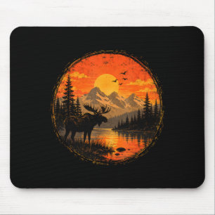 Moose sunset mountain forest lake wilderness mouse pad