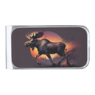 Moose sunset silver finish money clip