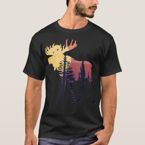 Moose Sunset Wildlife Cute Forest Animal Lover  T_Shirt