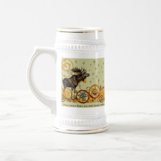 Moose Swirl Stars Moon Peace Joy Ho Ho Ho Stein