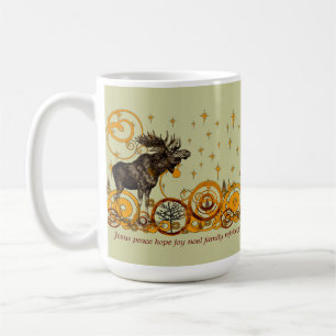 Moose Swirl Stars Moon Peace Joy Ho Ho Ho Stein