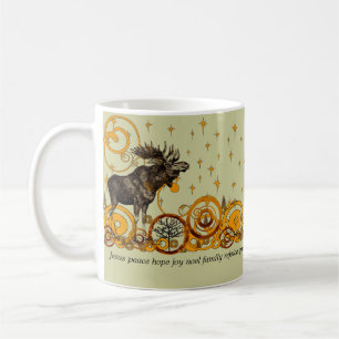 Moose Swirl Stars Moon Peace Joy Ho Ho Ho Stein
