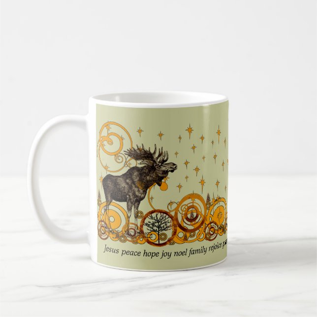 Moose Swirl Stars Moon Peace Joy Ho Ho Ho Stein (Left)