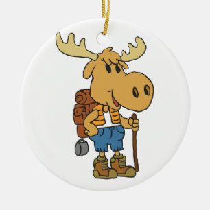 Moose traveler with backpack choose back color ceramic ornament