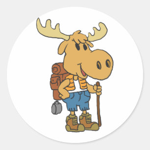 Moose traveler with backpack   choose back color classic round sticker