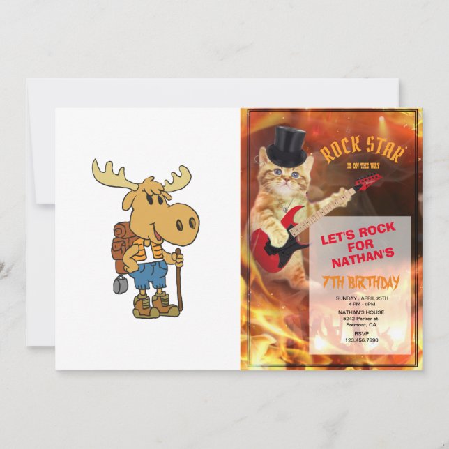 Moose traveler with backpack | choose back color invitation (Front)
