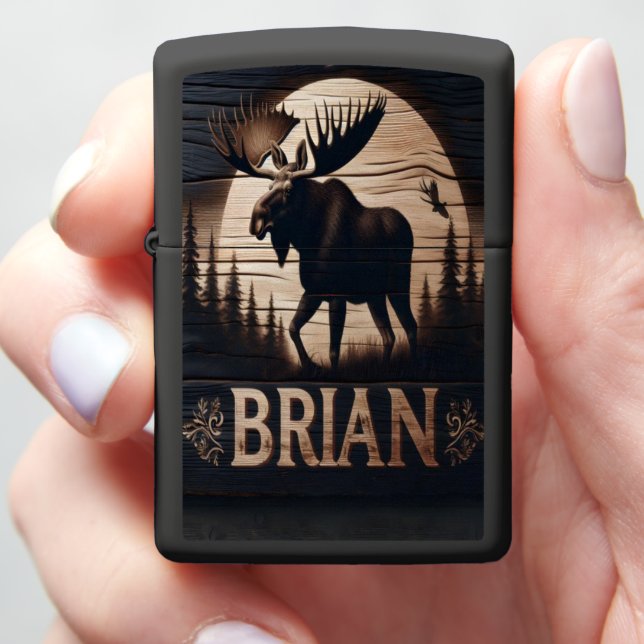 Moose Under Moonlight Zippo Lighter (In Hand)