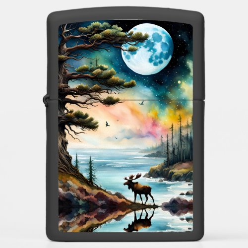 Moose Under the Full Moon  Zippo Lighter