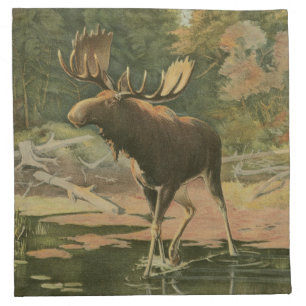 Moose Walking in Water Cloth Napkin