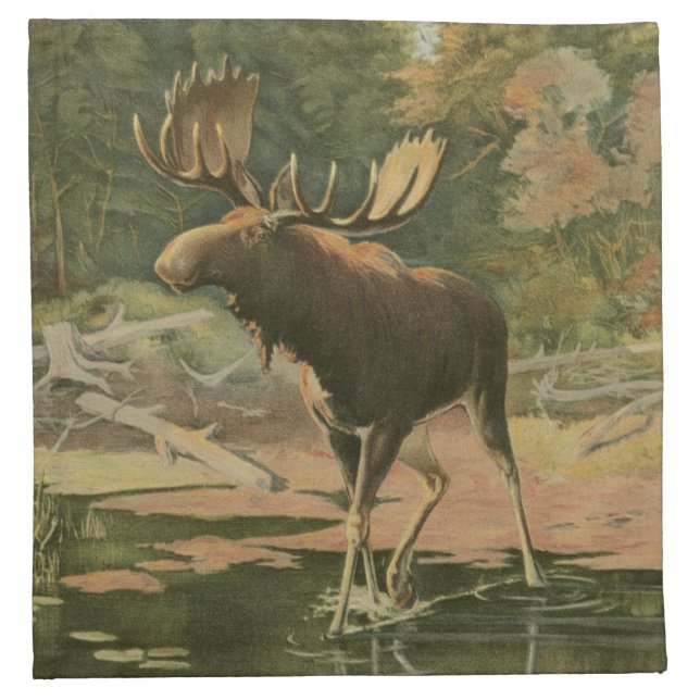 Moose Walking in Water Cloth Napkin (Front)