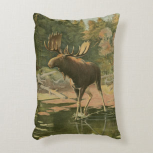 Moose Walking in Water Decorative Pillow