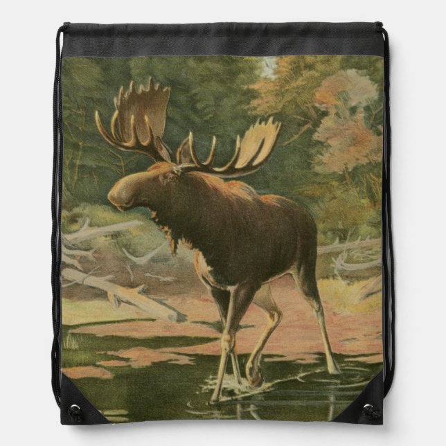 Moose Walking in Water Drawstring Bag (Front)