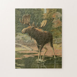 Moose Walking in Water Jigsaw Puzzle