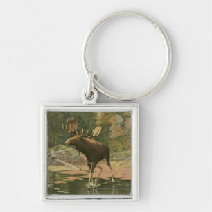 Moose Walking in Water Keychain