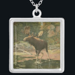 Moose Walking in Water Silver Plated Necklace<br><div class="desc">Do you live far away from nature? This beautiful and yet classical image gives an impression of peacefulness and the colors of the moose walking in water are accurate which makes this image very realistic. Get this nature styled art on your favorite products!</div>