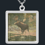 Moose Walking in Water Silver Plated Necklace<br><div class="desc">Do you live far away from nature? This beautiful and yet classical image gives an impression of peacefulness and the colors of the moose walking in water are accurate which makes this image very realistic. Get this nature styled art on your favorite products!</div>