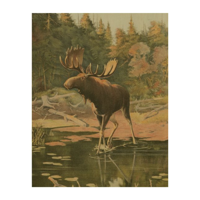 Moose Walking in Water Wood Wall Decor (Front)