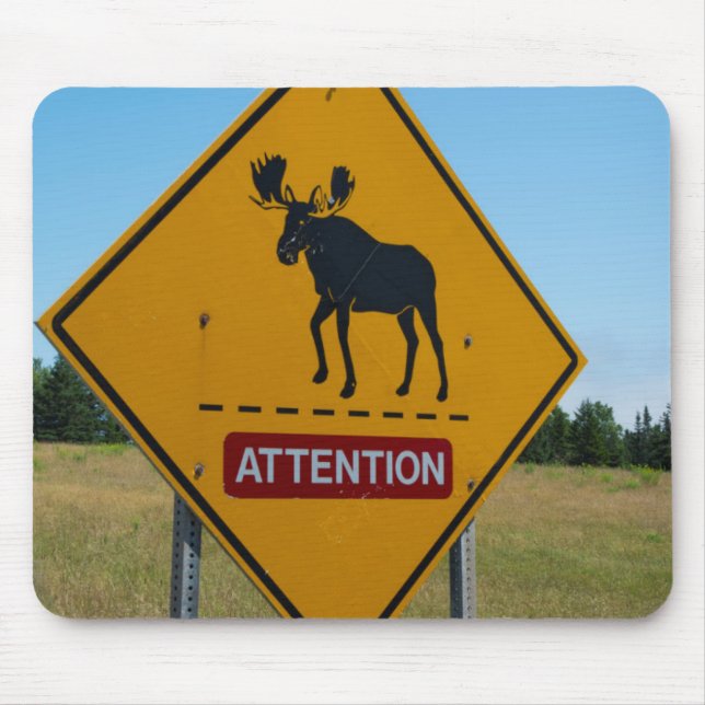 Moose Warning Sign Mouse Pad (Front)