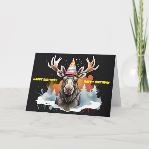 Moose wearing birthday hat card