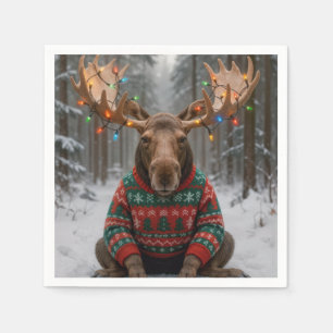 Moose Wearing Ugly Christmas Sweater Napkins