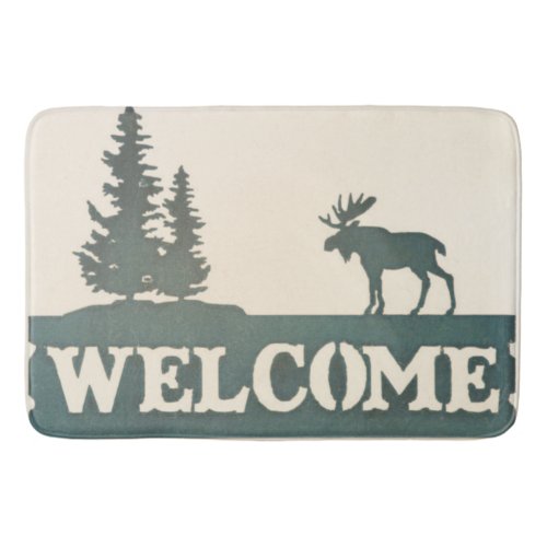 Moose Welcome Evergreen Trees Bath Mat