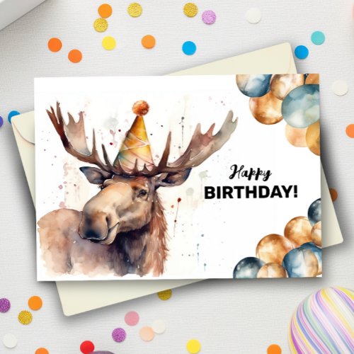 Moose Wildlife Woodland Wild Animal Happy Birthday Card