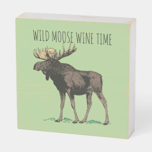 Moose Wine Time Wood Wooden Box Sign