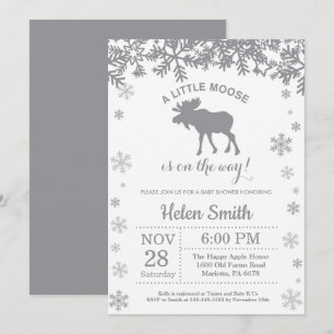 Moose Winter Baby Shower Snowflake Invitation