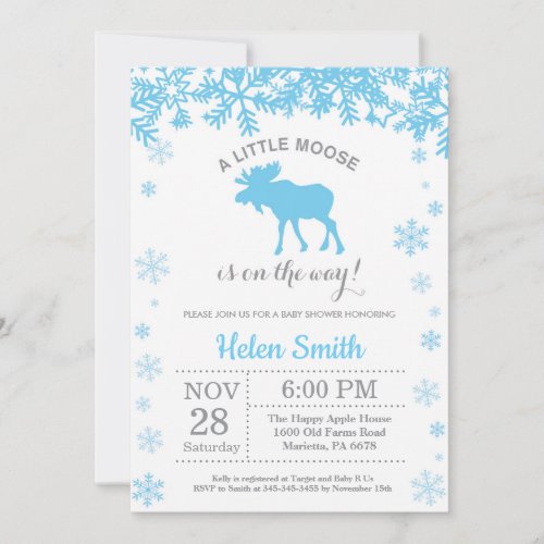 Moose Winter Boy Baby Shower Snowflake Invitation