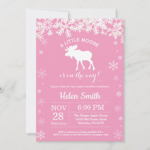 Moose Winter Girl Baby Shower Snowflake Invitation
