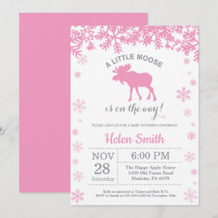Moose Winter Girl Baby Shower Snowflake Invitation