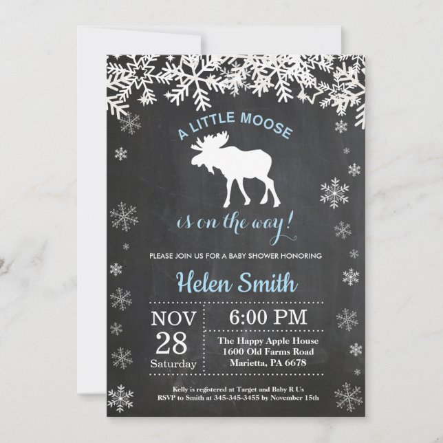 Moose Winter Snowflake Boy Baby Shower Invitation (Front)