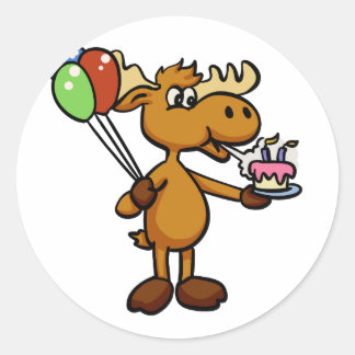 Moose with balloon and cake | choose back color classic round sticker