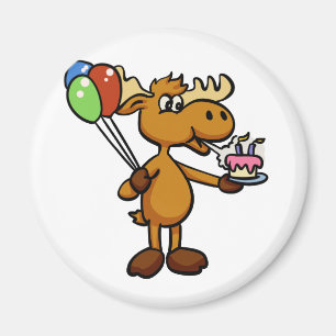 Moose with balloon and cake choose back color magnet
