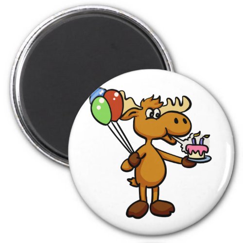 Moose with balloon and cake  choose back color magnet