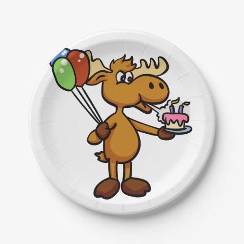 Moose with balloon and cake  choose back color paper plates