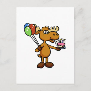 Moose with balloon and cake choose back color postcard