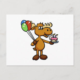 Moose with balloon and cake   choose back color postcard