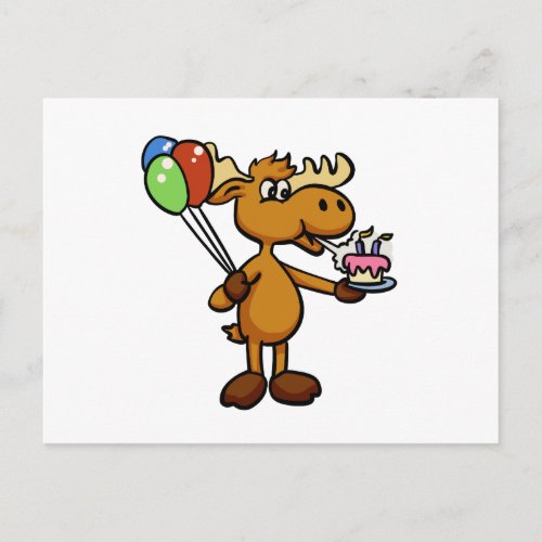Moose with balloon and cake  choose back color postcard