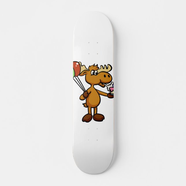 Moose with balloon and cake | choose back color skateboard (Front)