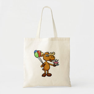 Moose with balloon and cake choose back color tote bag