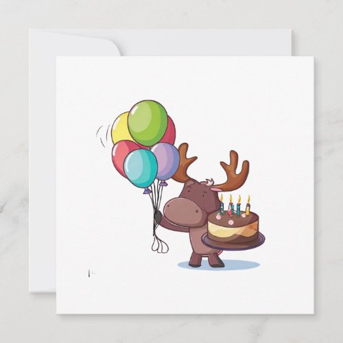 Moose with balloon and cake  invitation
