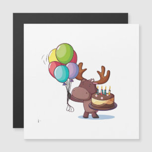Moose with balloon and cake  magnetic invitation