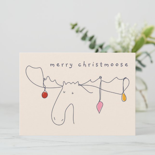 Moose with Christmas Lights Line Drawing  Invitation (Standing Front)