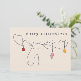 Moose with Christmas Lights Line Drawing Invitation