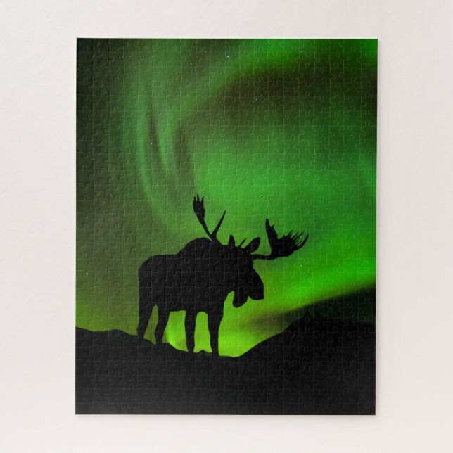 Moose with Green Aurora Borealis, Alaska Jigsaw Puzzle (Vertical)