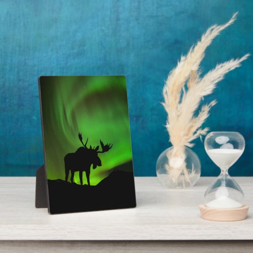 Moose with Green Aurora Borealis Alaska Plaque