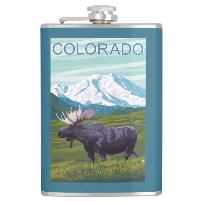 Moose with MountainColorado Hip Flask (Front)