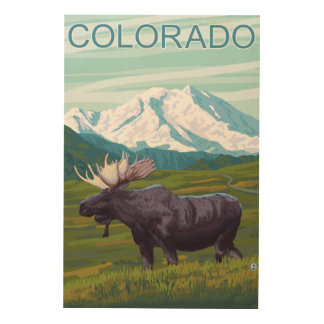 Moose with MountainColorado Wood Wall Art