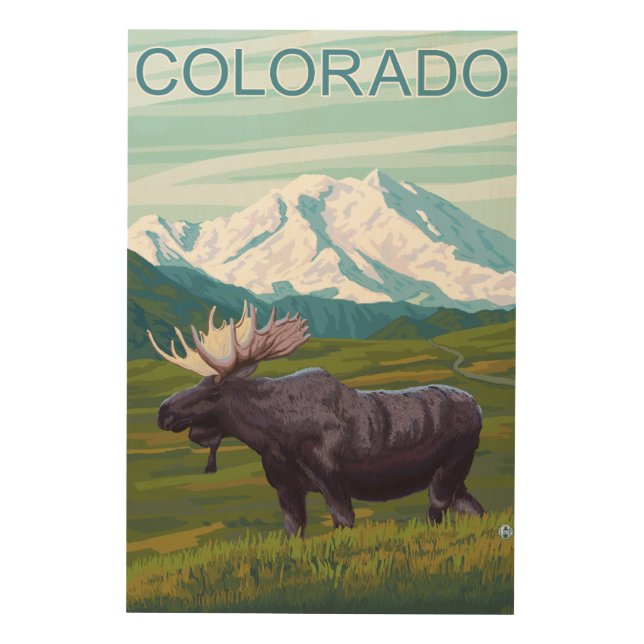 Moose with MountainColorado Wood Wall Art (Front)